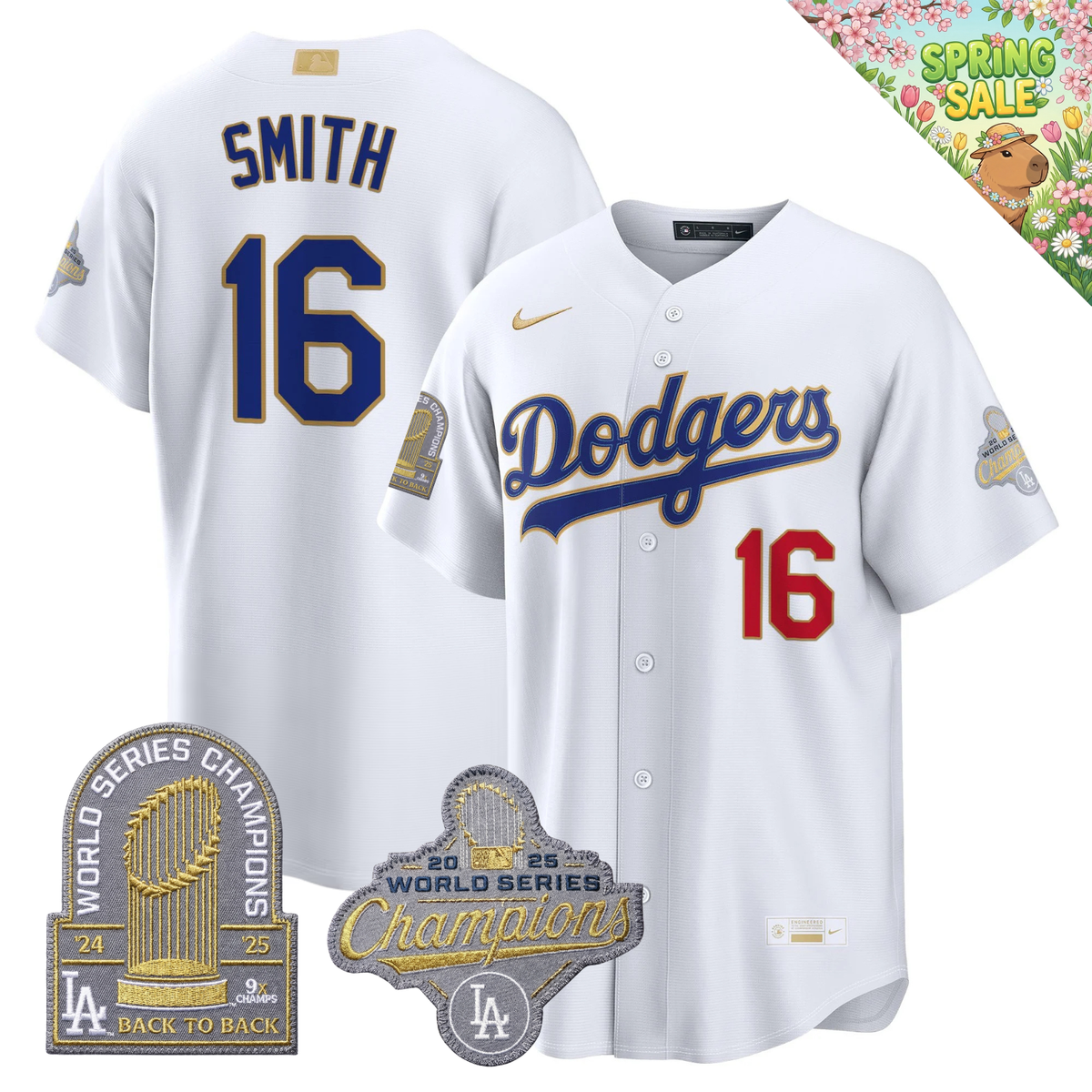 LAD "Gold Collection" Premier Limited Navy Jersey - 9X World Series Champions - Stitched
