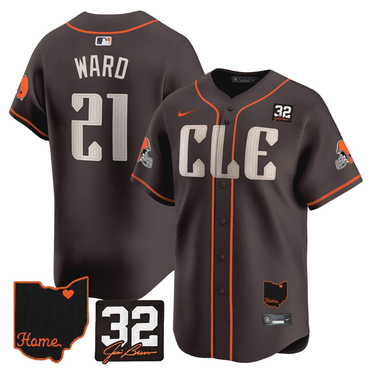 Browns #32 Jim Brown Memorial & Home Patch Vapor Premier Limited Men Jersey - All Stitched