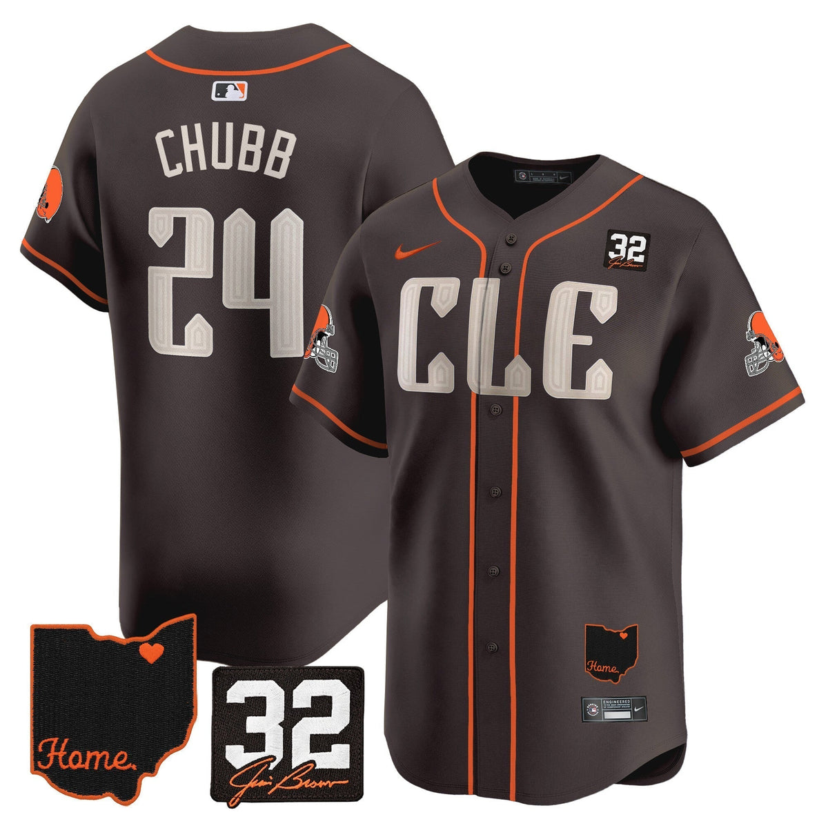 Browns #32 Jim Brown Memorial & Home Patch Vapor Premier Limited Men Jersey - All Stitched