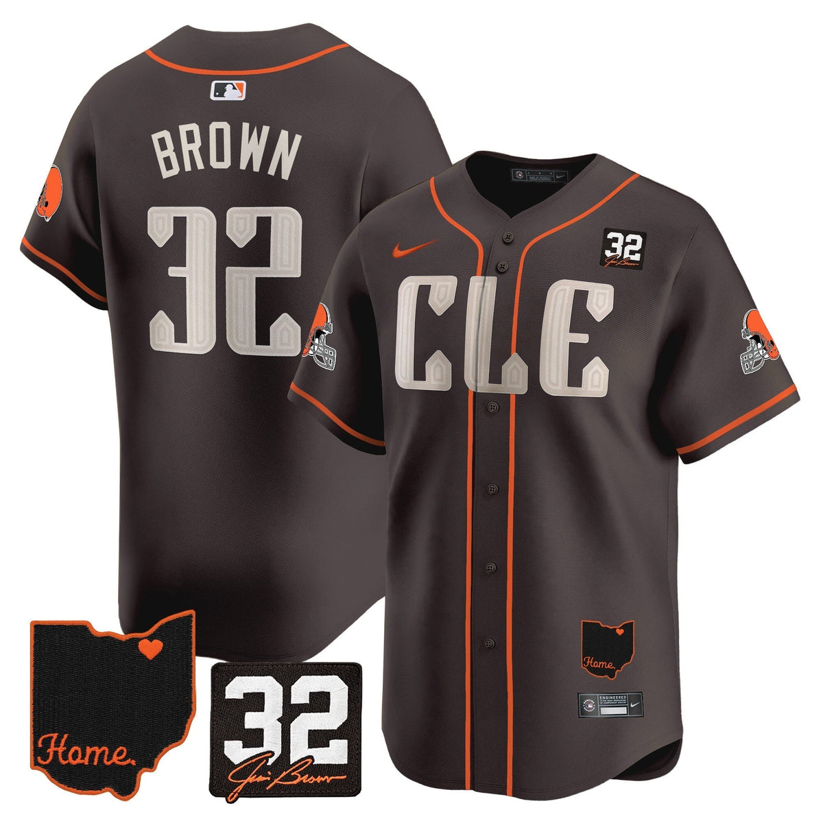 Browns #32 Jim Brown Memorial & Home Patch Vapor Premier Limited Men Jersey - All Stitched