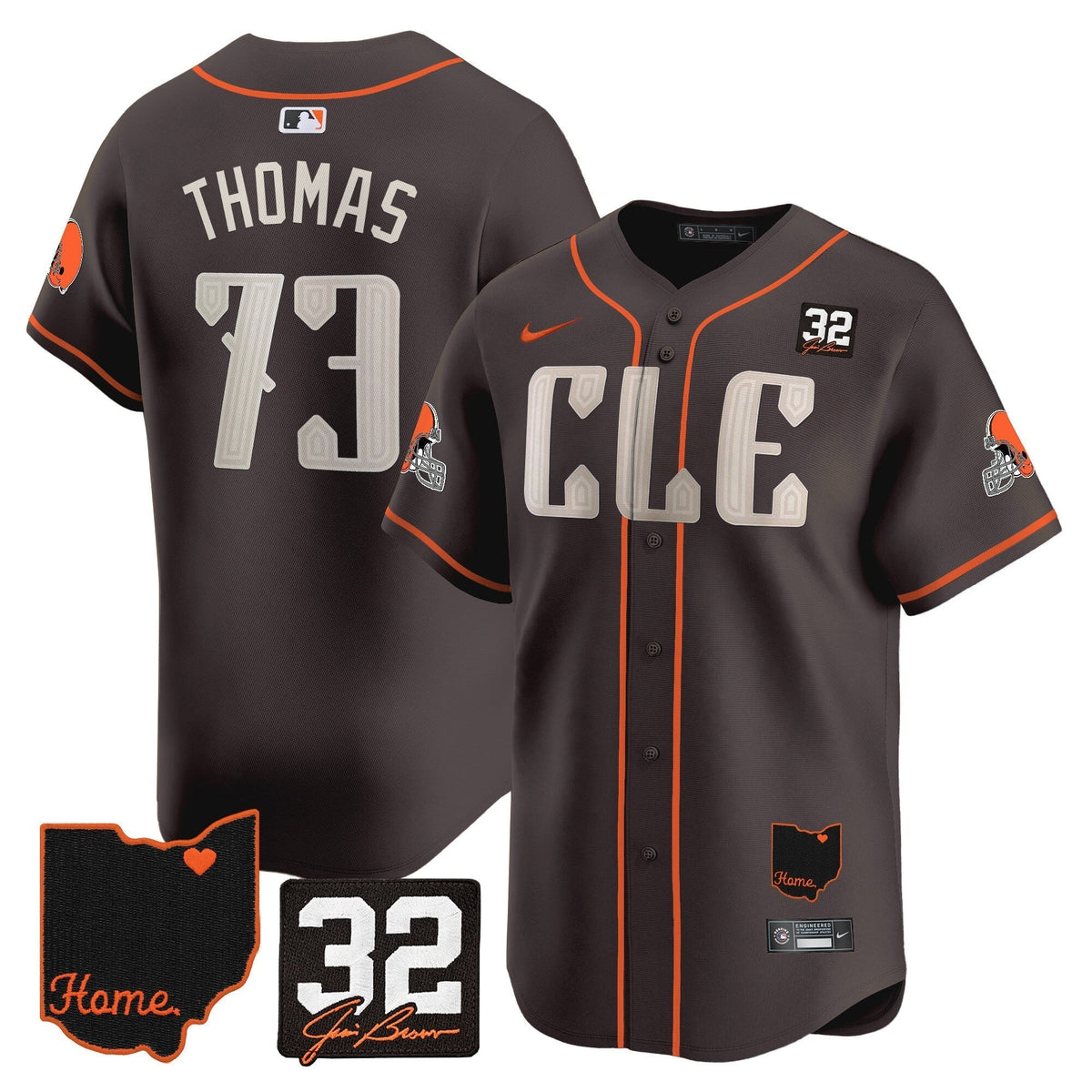 Browns #32 Jim Brown Memorial & Home Patch Vapor Premier Limited Men Jersey - All Stitched