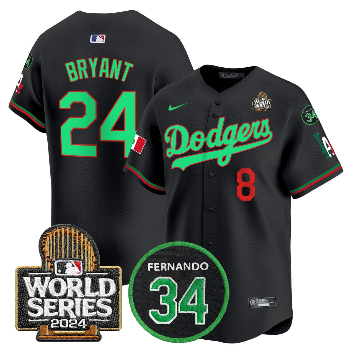Dodgers Mexico Fernando Memorial & 2024 World Series Patch Vapor Premier Limited Jersey V3 - Stitched
