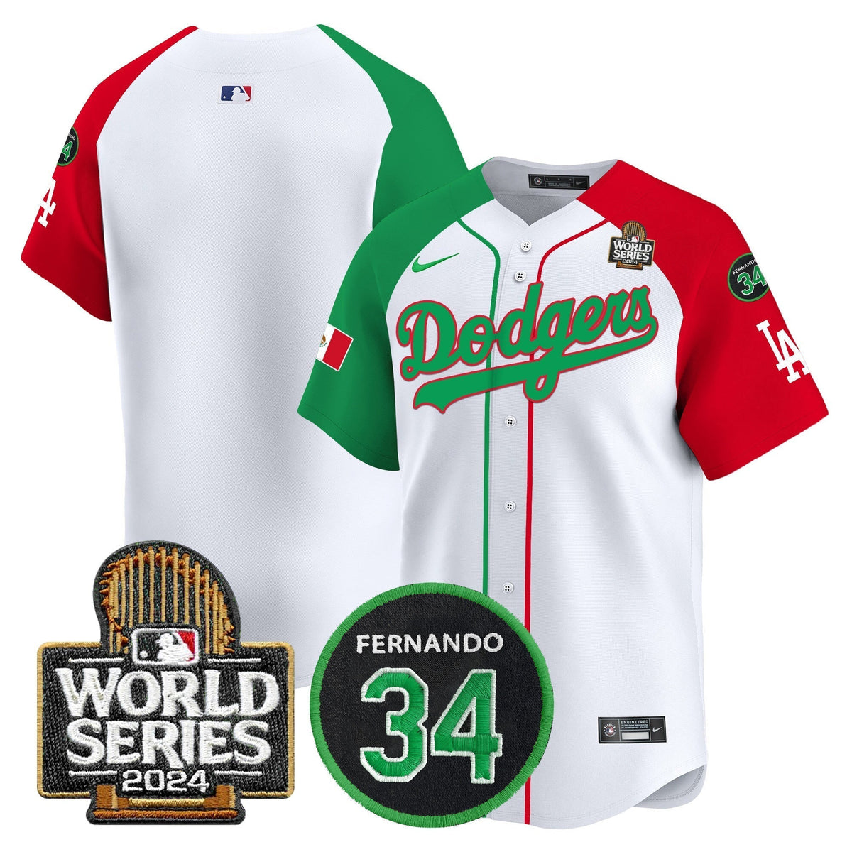 Dodgers Mexico Fernando Memorial & 2024 World Series Patch Vapor Premier Limited Jersey V3 - Stitched