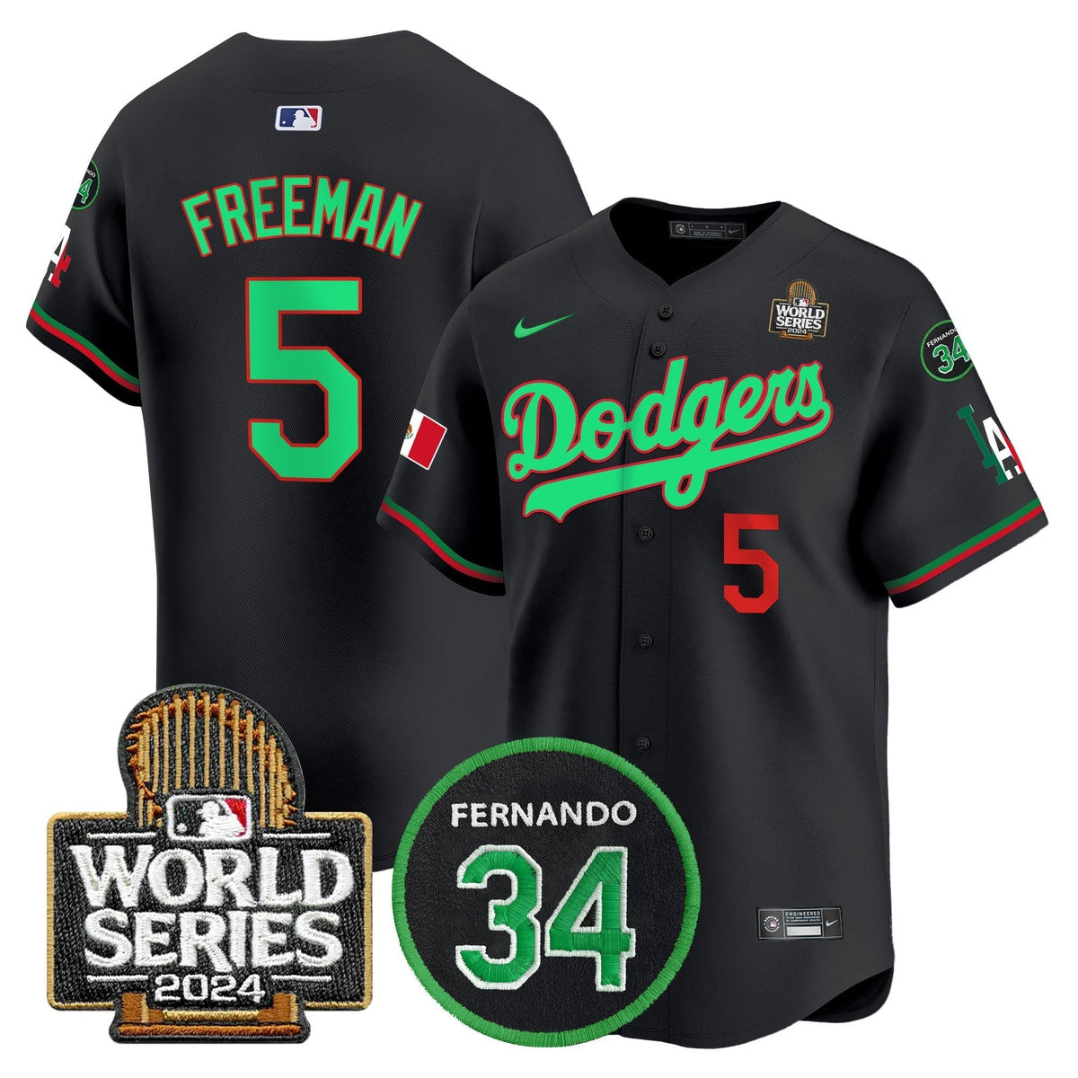 Dodgers Mexico Fernando Memorial & 2024 World Series Patch Vapor Premier Limited Jersey V3 - Stitched