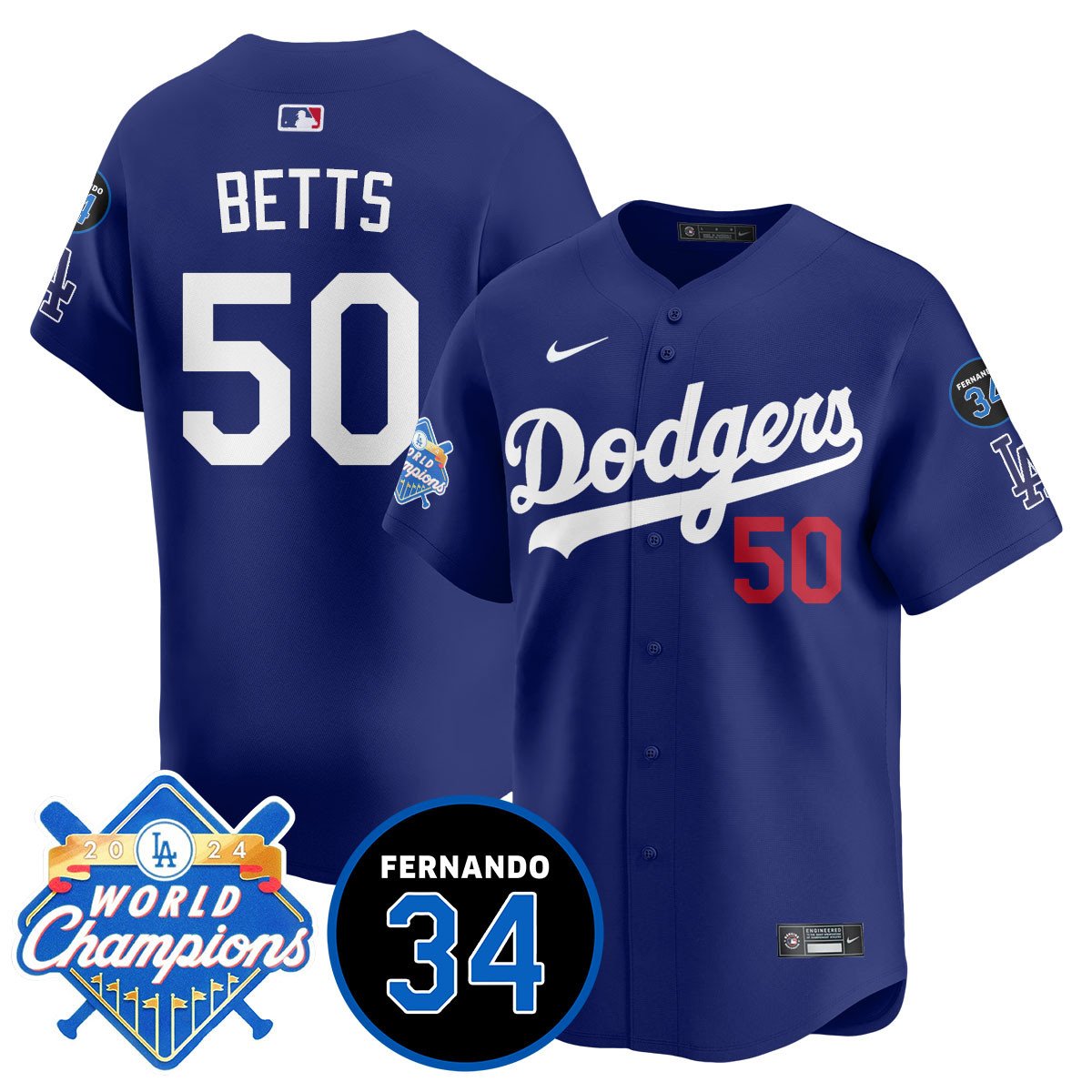 LA Dodgers - World Series Champions 2024/Fernando Valenzuela Memorial Men Jersey - All Stitched