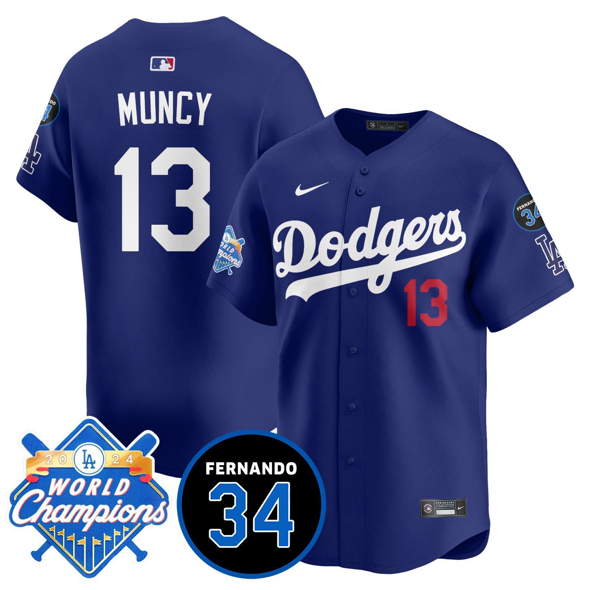 LA Dodgers - World Series Champions 2024/Fernando Valenzuela Memorial Men Jersey - All Stitched
