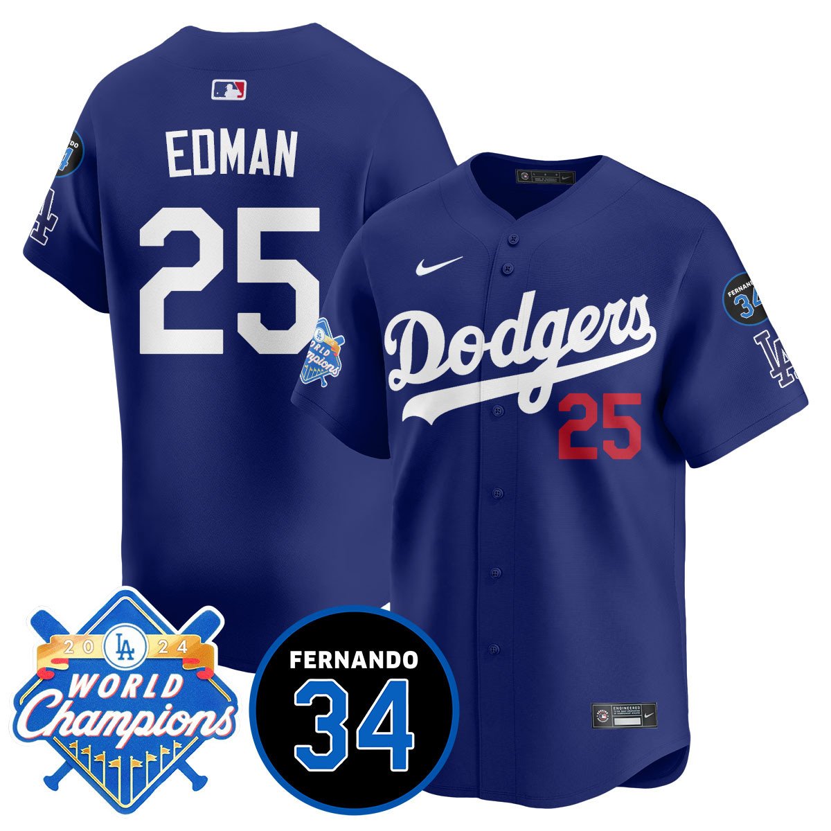 LA Dodgers - World Series Champions 2024/Fernando Valenzuela Memorial Men Jersey - All Stitched