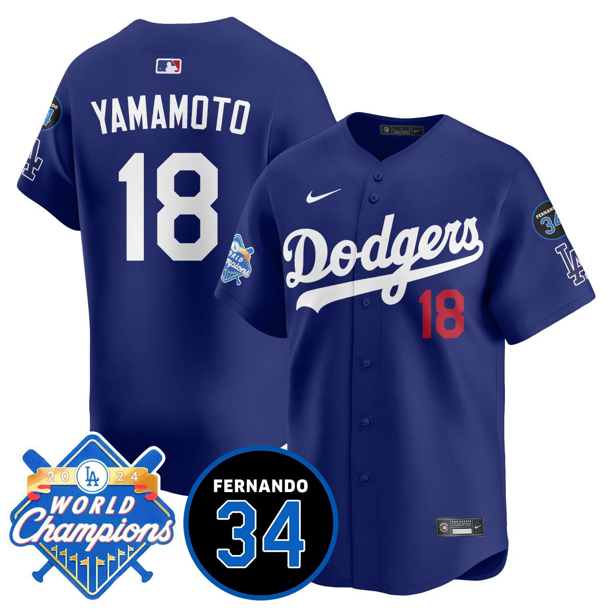 LA Dodgers - World Series Champions 2024/Fernando Valenzuela Memorial Men Jersey - All Stitched