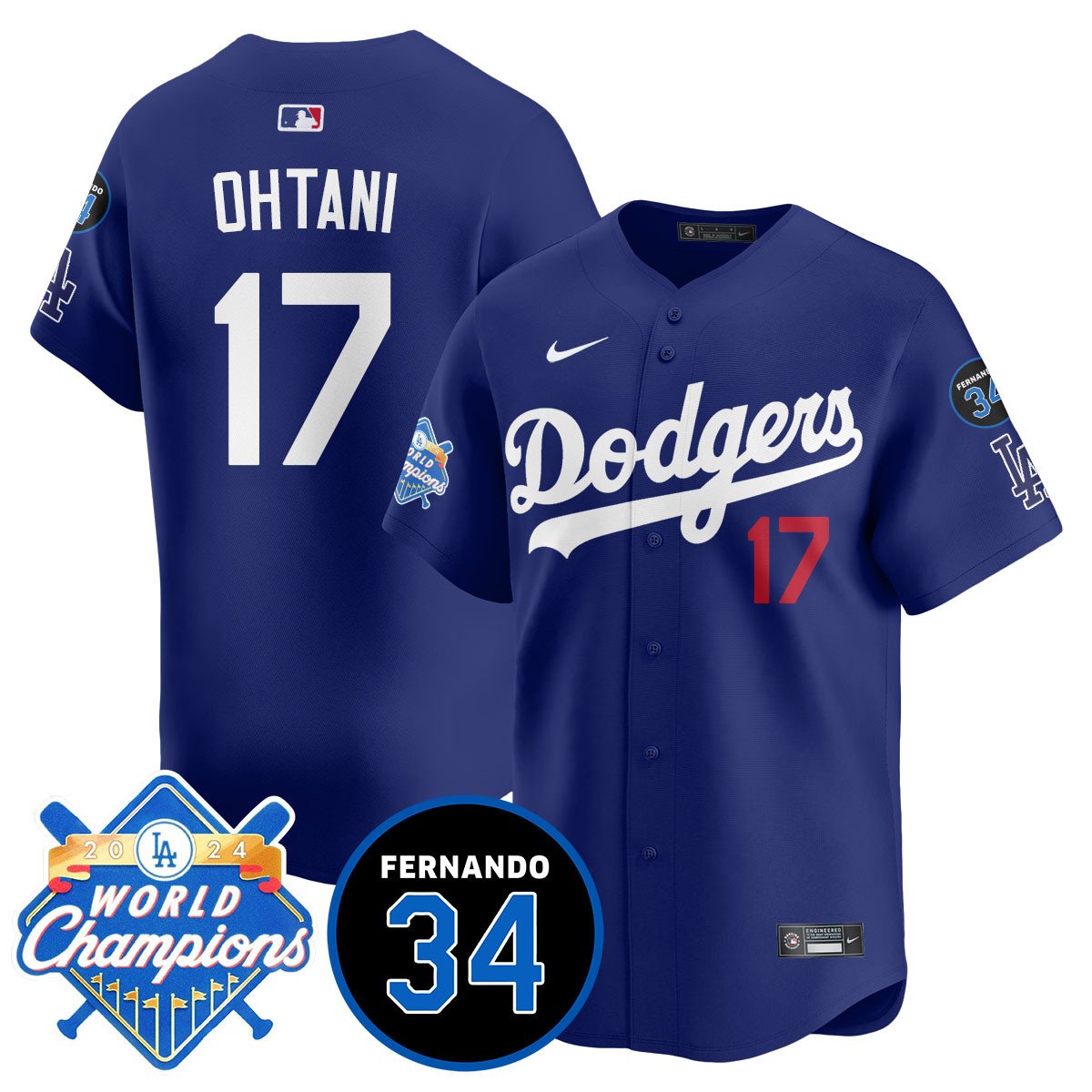 LA Dodgers - World Series Champions 2024/Fernando Valenzuela Memorial Men Jersey - All Stitched