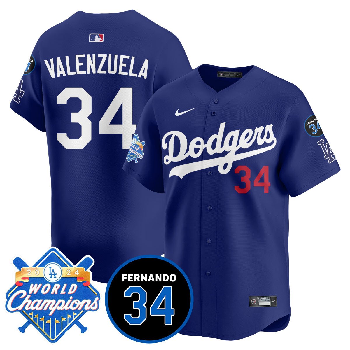 LA Dodgers - World Series Champions 2024/Fernando Valenzuela Memorial Men Jersey - All Stitched