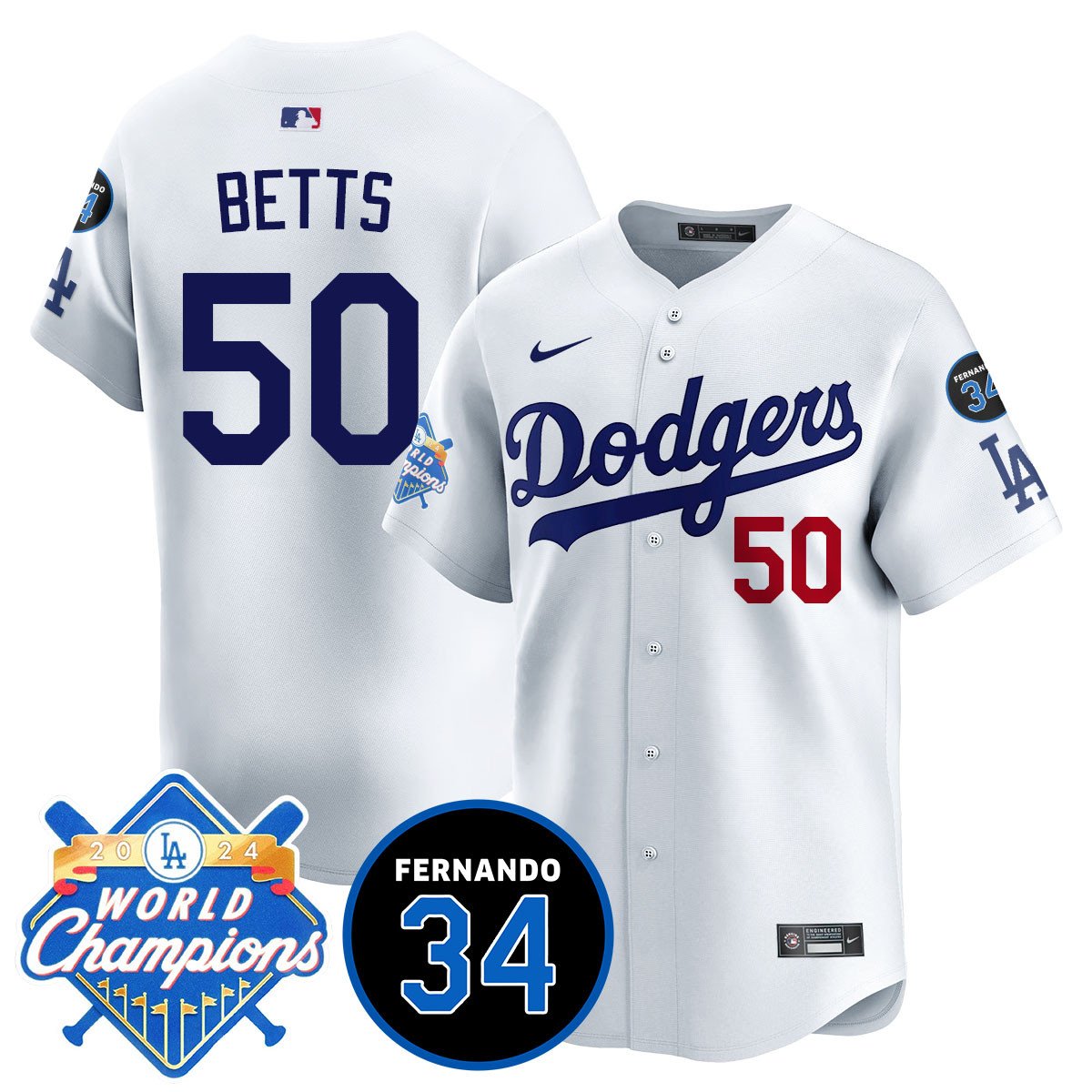 LA Dodgers - World Series Champions 2024/Fernando Valenzuela Memorial Men Jersey - All Stitched