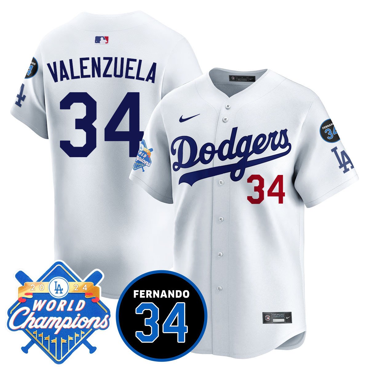 LA Dodgers - World Series Champions 2024/Fernando Valenzuela Memorial Men Jersey - All Stitched