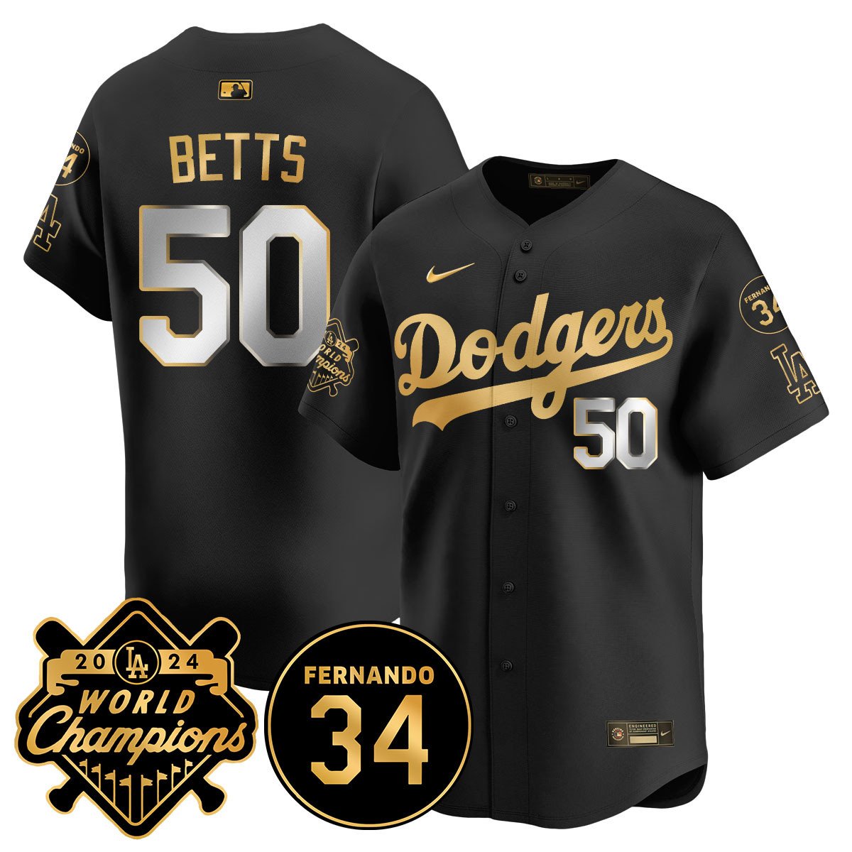 LA Dodgers - World Series Champions 2024/Fernando Valenzuela Memorial Men Jersey - All Stitched
