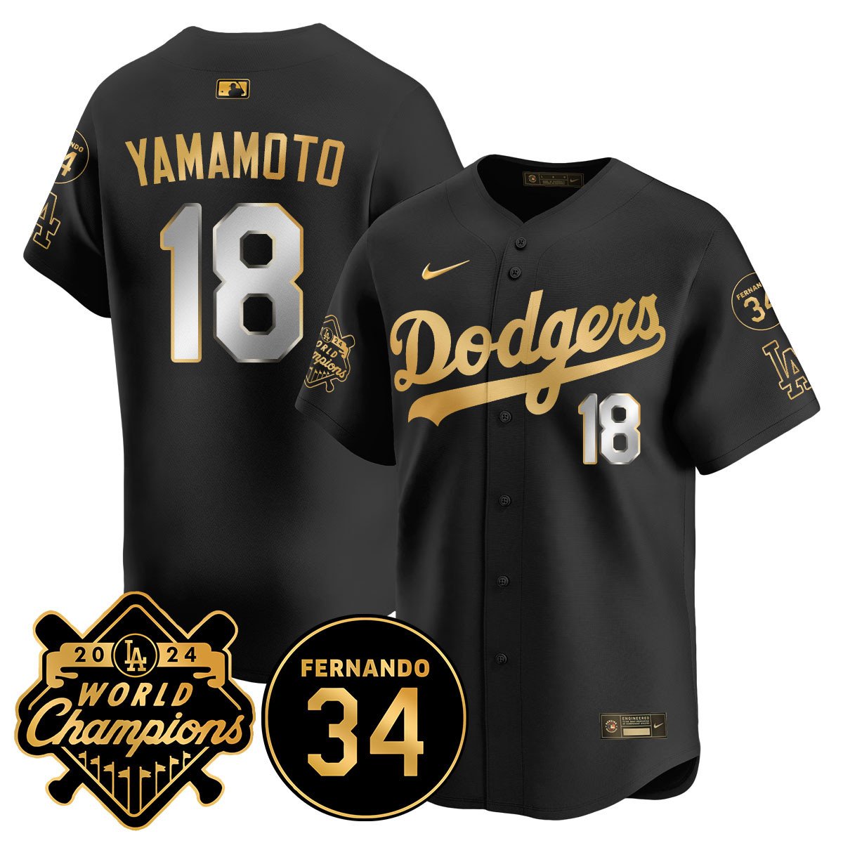 LA Dodgers - World Series Champions 2024/Fernando Valenzuela Memorial Men Jersey - All Stitched