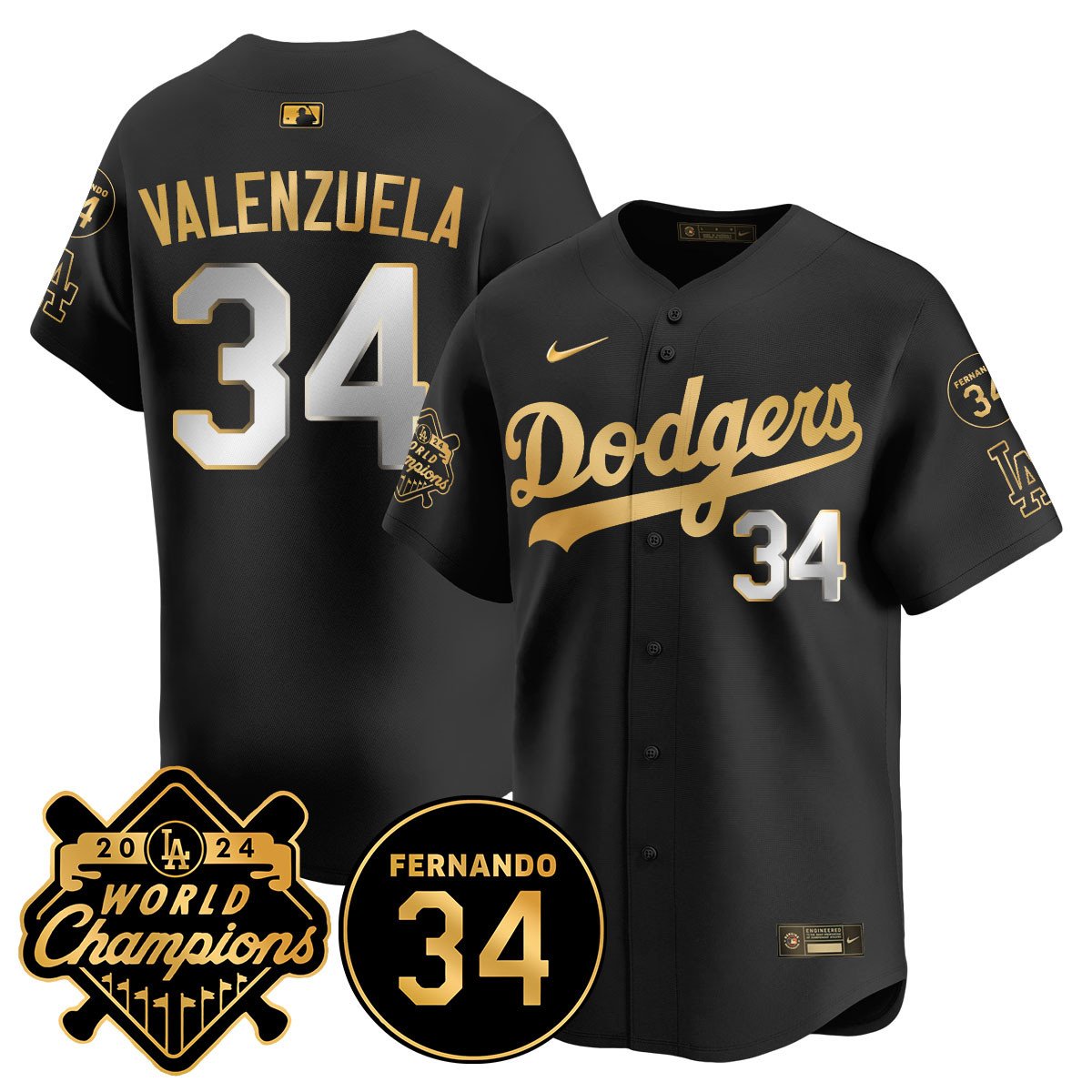 LA Dodgers - World Series Champions 2024/Fernando Valenzuela Memorial Men Jersey - All Stitched