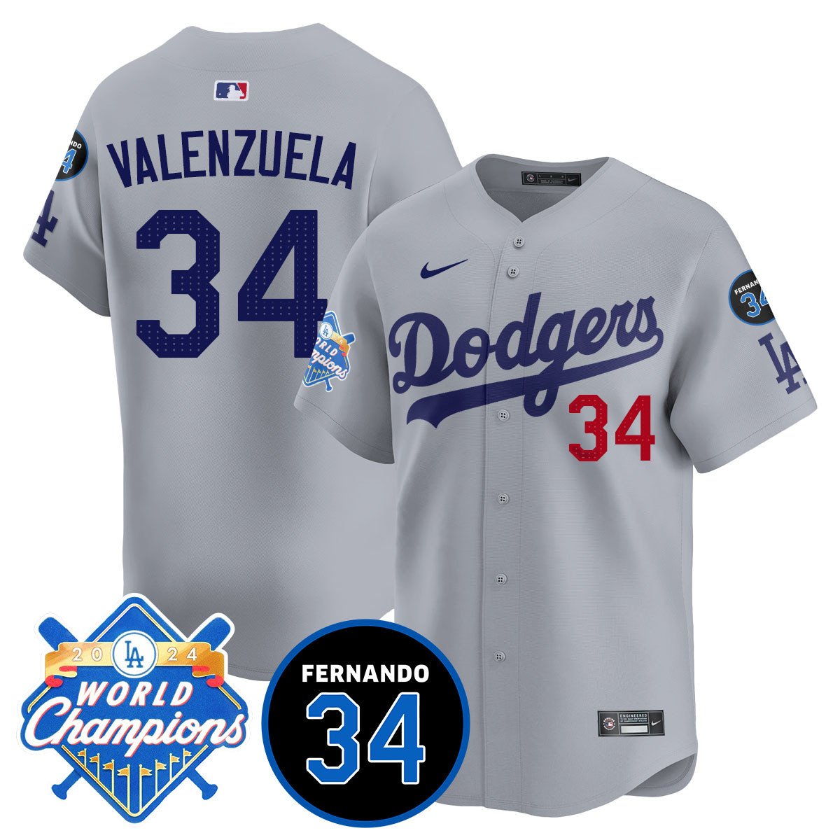 LA Dodgers - World Series Champions 2024/Fernando Valenzuela Memorial Men Jersey - All Stitched