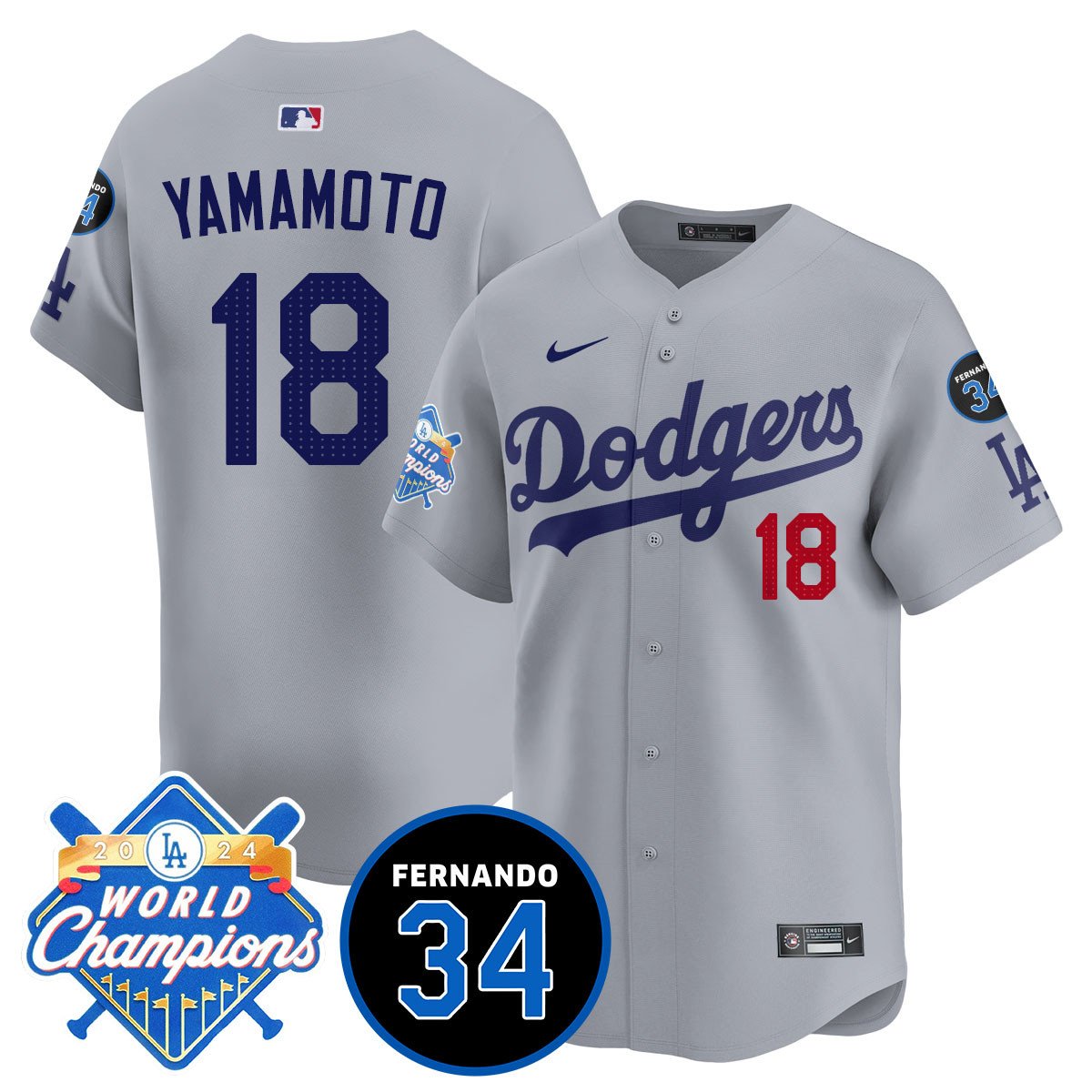 LA Dodgers - World Series Champions 2024/Fernando Valenzuela Memorial Men Jersey - All Stitched