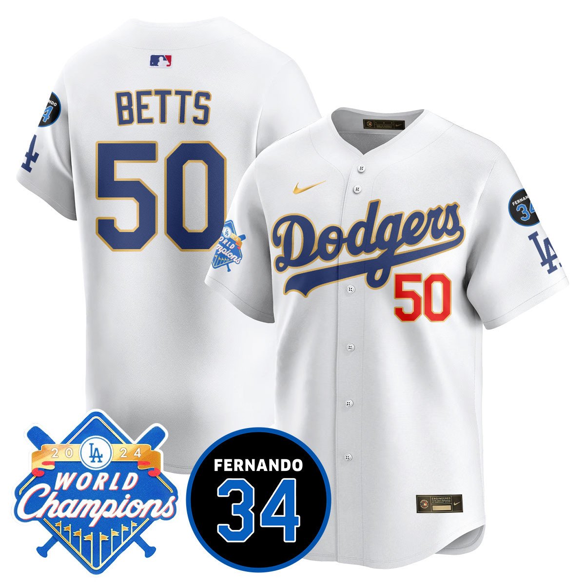 LA Dodgers - World Series Champions 2024/Fernando Valenzuela Memorial Men Jersey - All Stitched