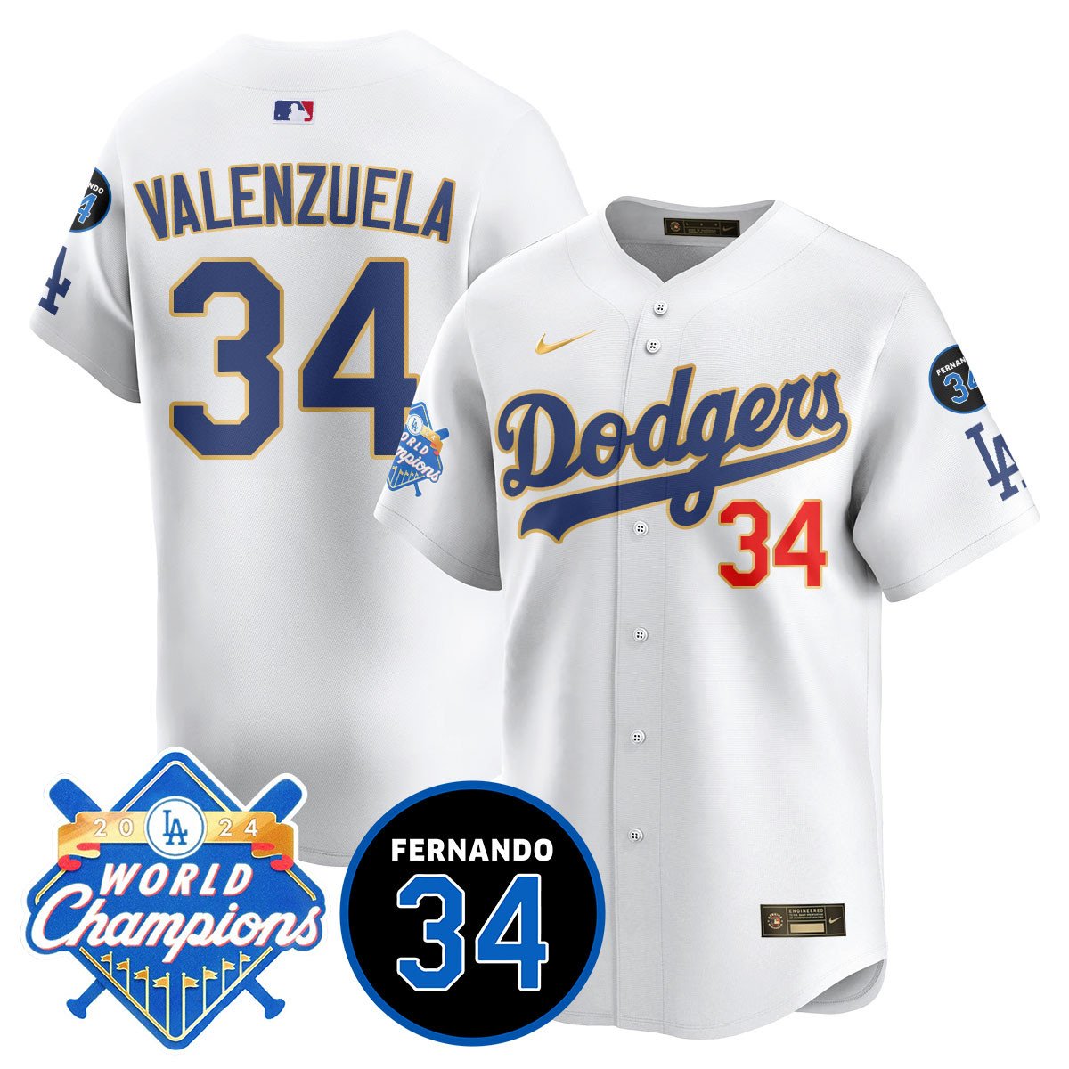 LA Dodgers - World Series Champions 2024/Fernando Valenzuela Memorial Men Jersey - All Stitched