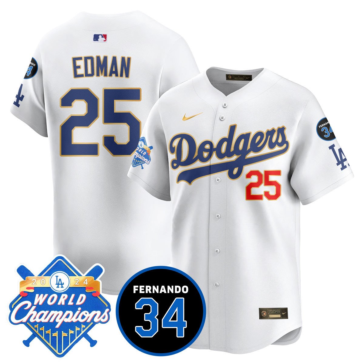 LA Dodgers - World Series Champions 2024/Fernando Valenzuela Memorial Men Jersey - All Stitched
