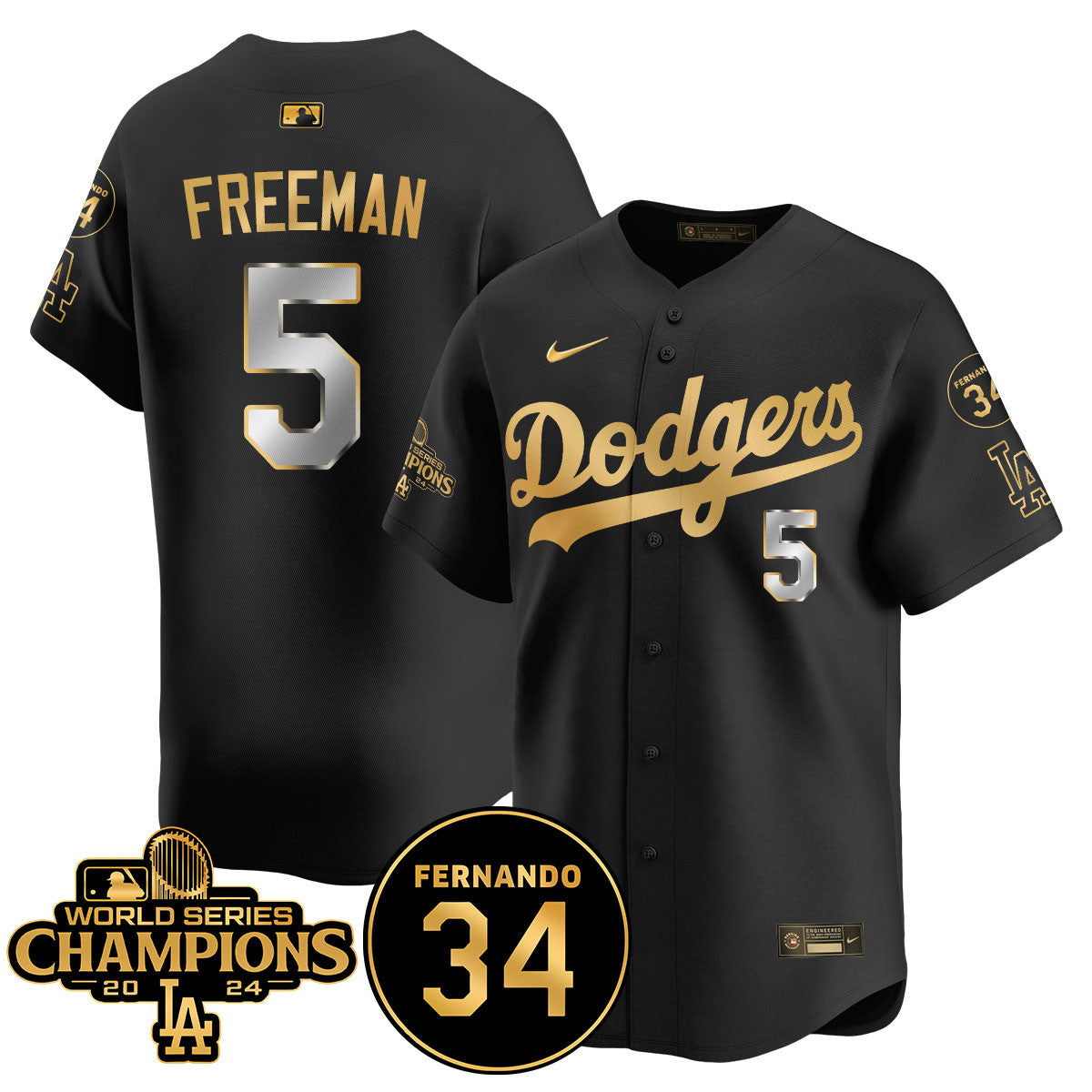 LA Dodgers - World Series Champions 2024/Fernando Valenzuela Memorial Jersey - Stitched N1