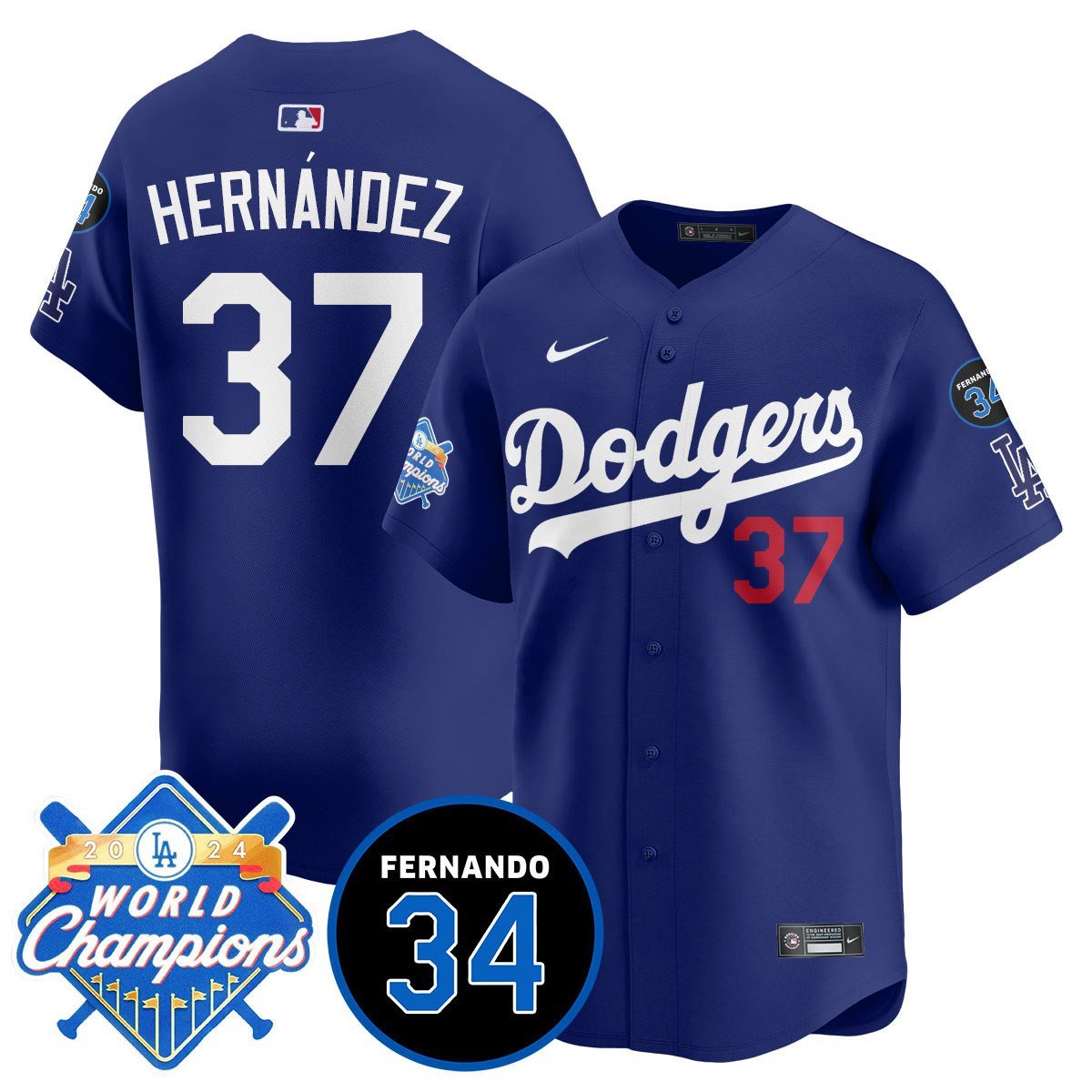 LA Dodgers - World Series Champions 2024/Fernando Valenzuela Memorial Men Jersey - All Stitched