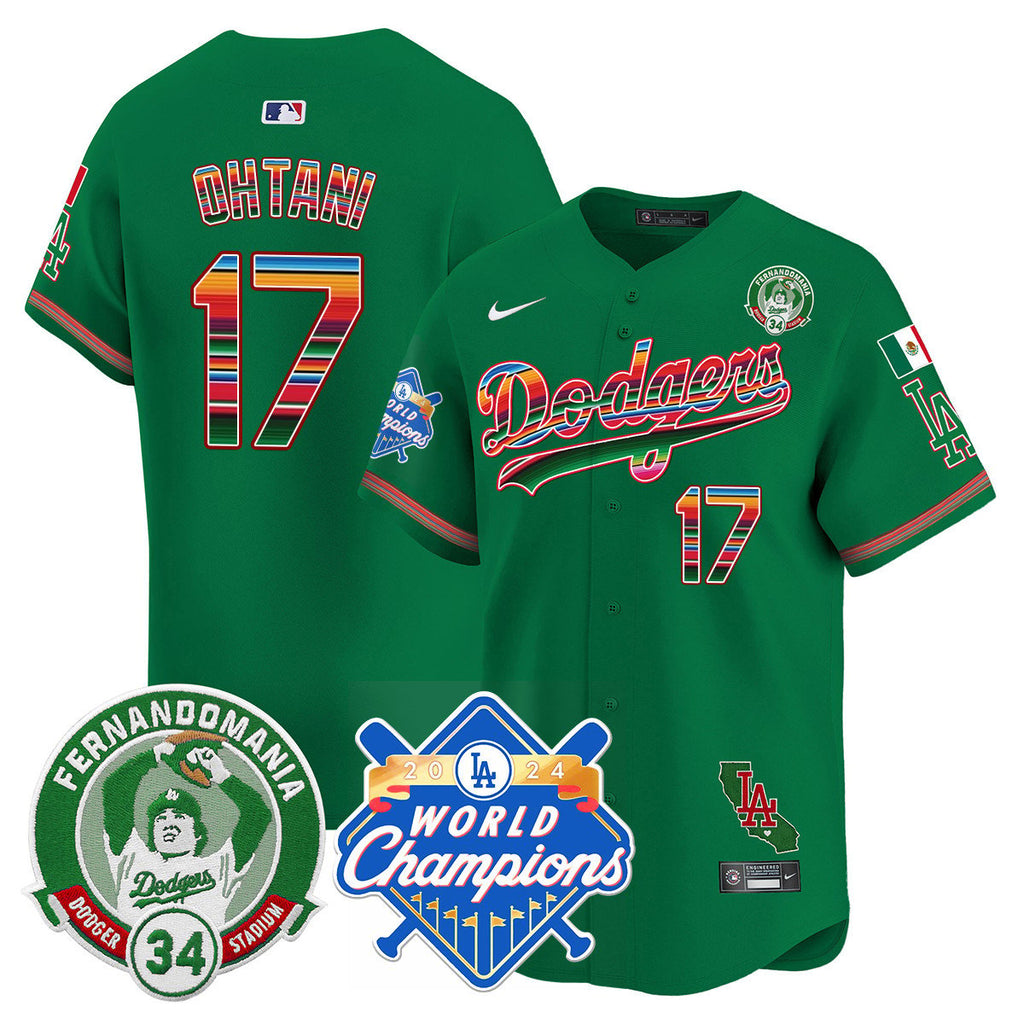 Dodgers Mexico Fernando Memorial & 2024 World Series Champions Patch Jersey - All Stitched