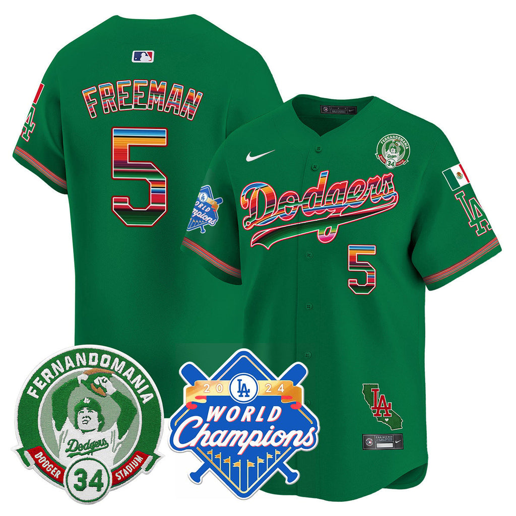 Dodgers Mexico Fernando Memorial & 2024 World Series Champions Patch Jersey - All Stitched