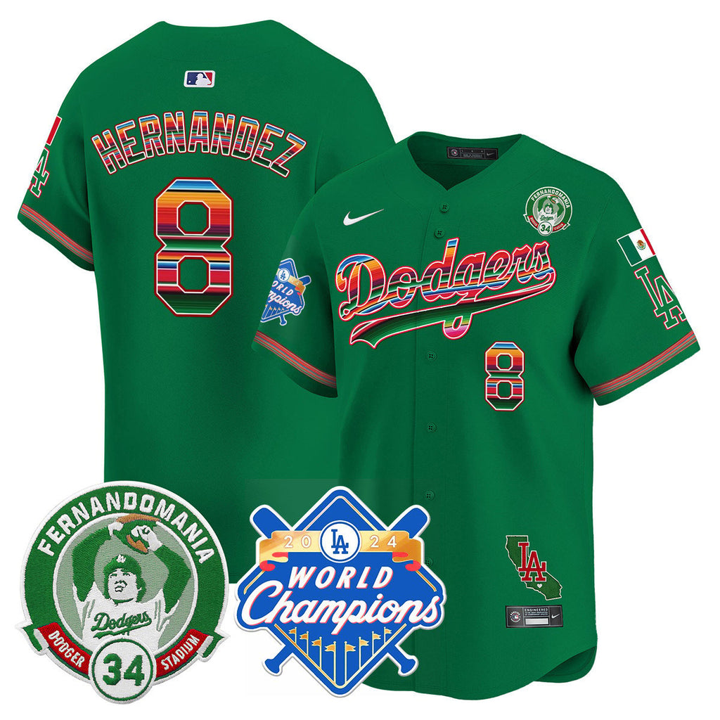 Dodgers Mexico Fernando Memorial & 2024 World Series Champions Patch Jersey - All Stitched