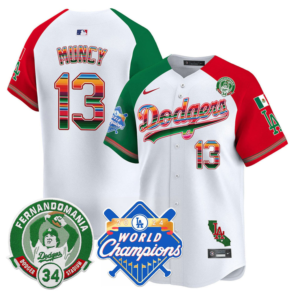 Dodgers Mexico Fernando Memorial & 2024 World Series Champions Patch Jersey - All Stitched