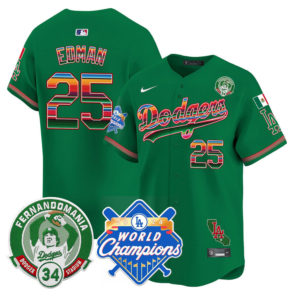 Dodgers Mexico Fernando Memorial & 2024 World Series Champions Patch Jersey - All Stitched