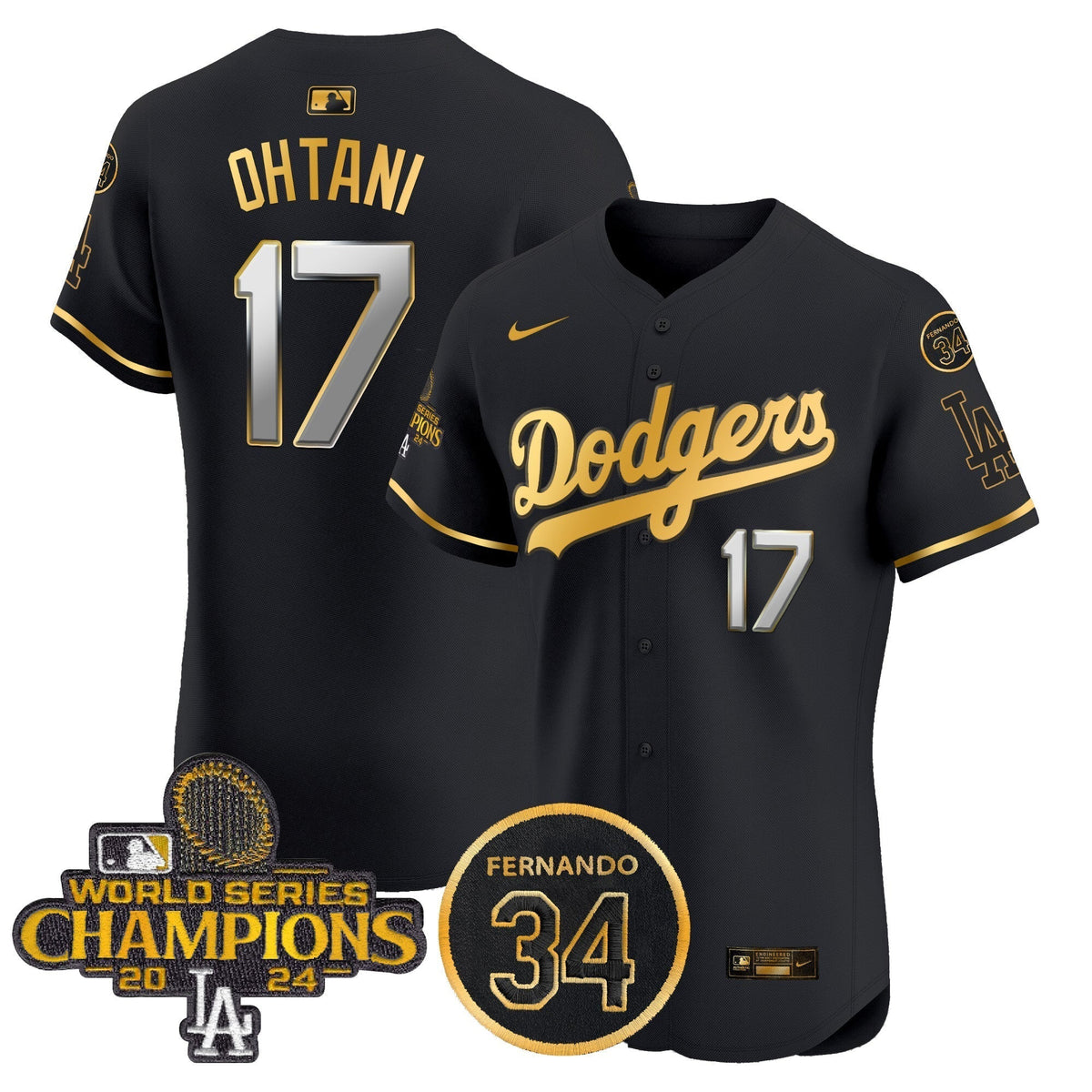 Dodgers 2024 World Series Champions Gold Trim Vapor Premier Elite Men Jersey V2 - All Stitched