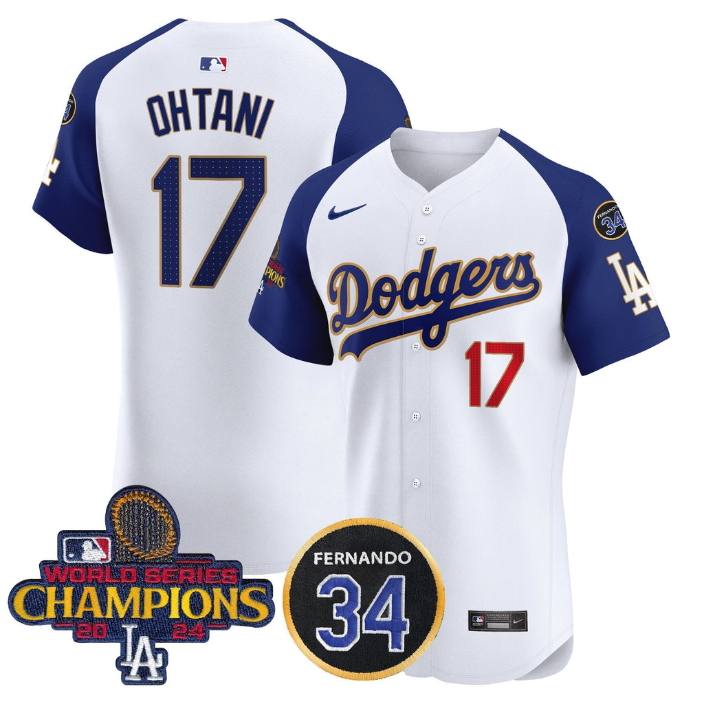 Dodgers 2024 World Series Champions Gold Trim Vapor Premier Elite Men Jersey V2 - All Stitched