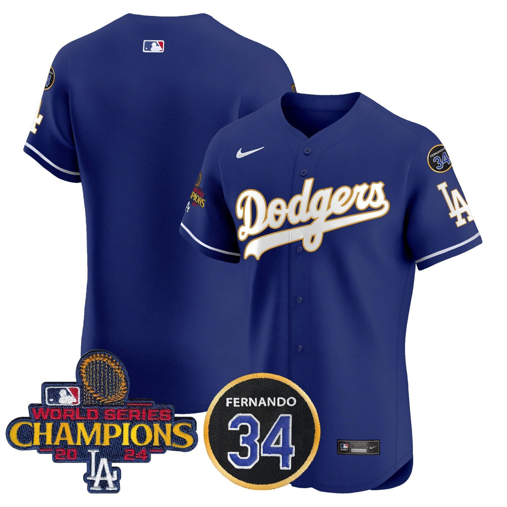 Dodgers 2024 World Series Champions Gold Trim Vapor Premier Elite Men Jersey V2 - All Stitched