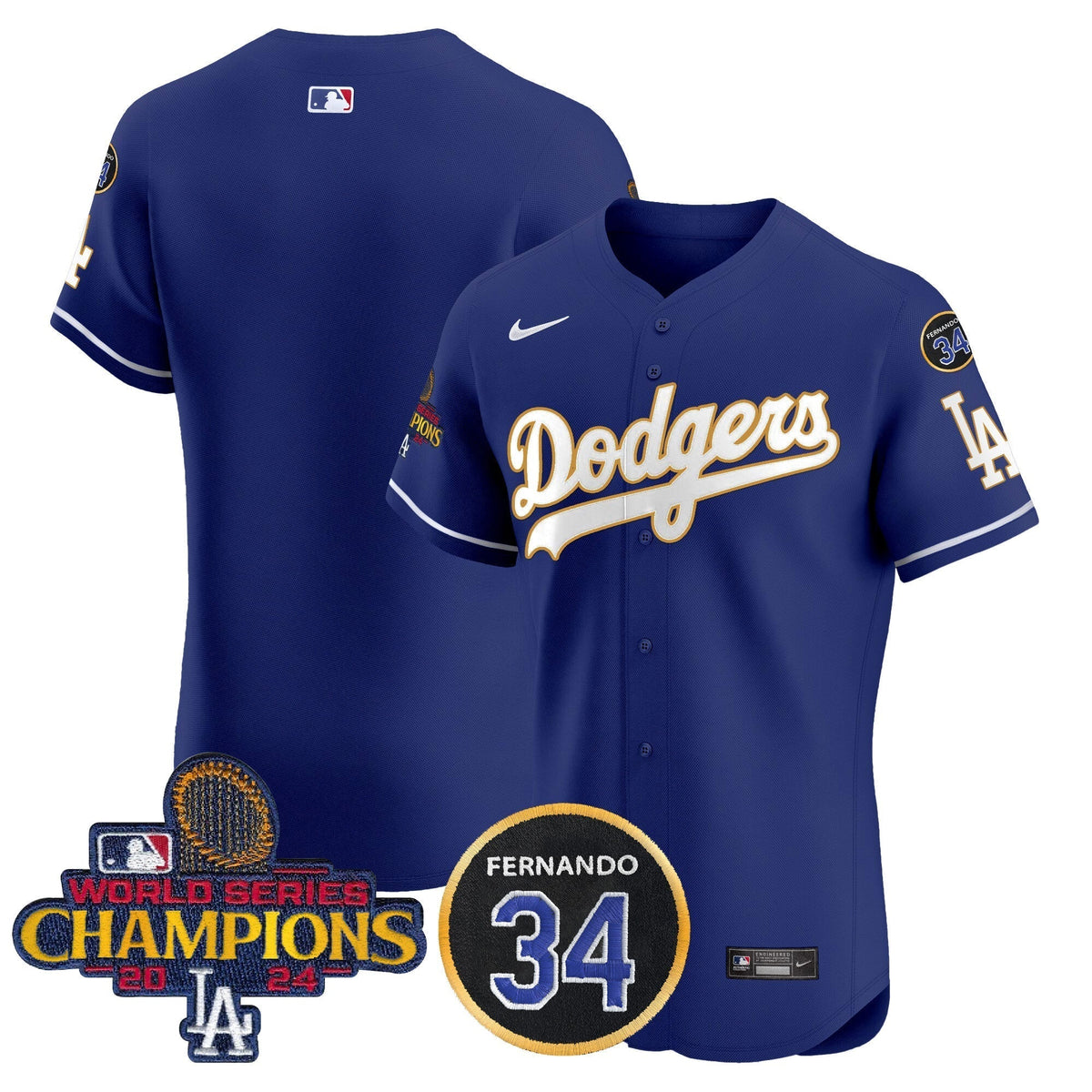 Dodgers 2024 World Series Champions Gold Trim Vapor Premier Elite Men Jersey V2 - All Stitched