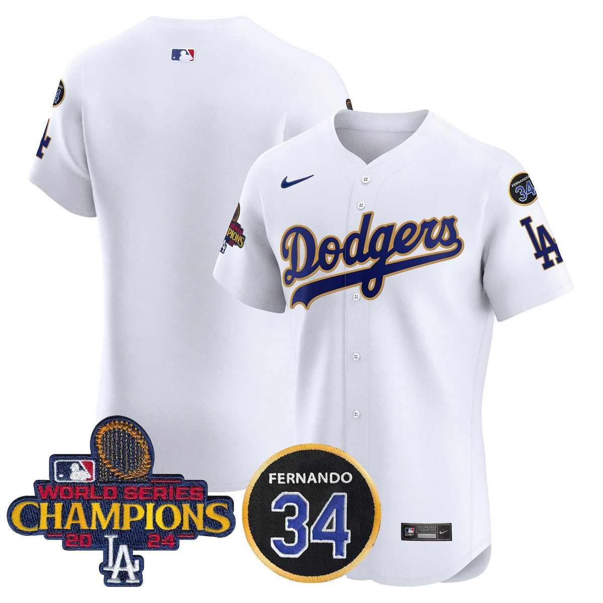 Dodgers 2024 World Series Champions Gold Trim Vapor Premier Elite Men Jersey V2 - All Stitched