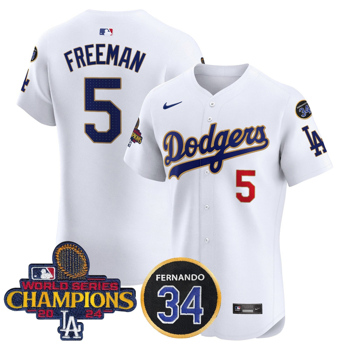 Dodgers 2024 World Series Champions Gold Trim Vapor Premier Elite Men Jersey V2 - All Stitched