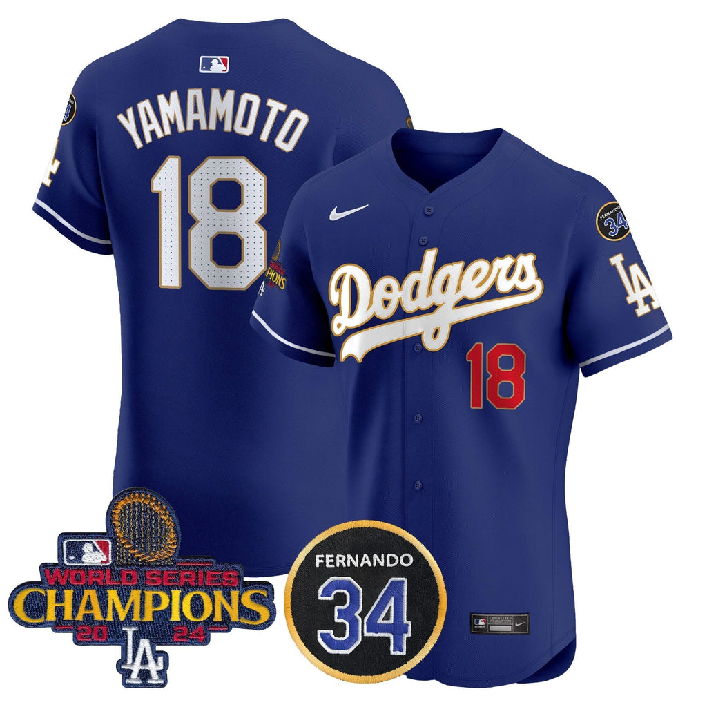 Dodgers 2024 World Series Champions Gold Trim Vapor Premier Elite Men Jersey V2 - All Stitched