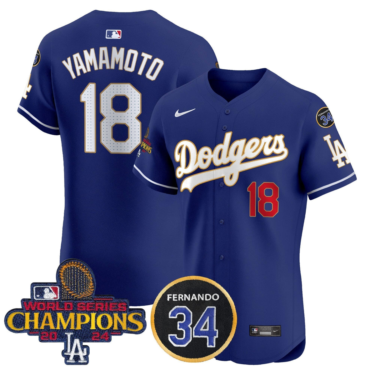 Dodgers 2024 World Series Champions Gold Trim Vapor Premier Elite Men Jersey V2 - All Stitched