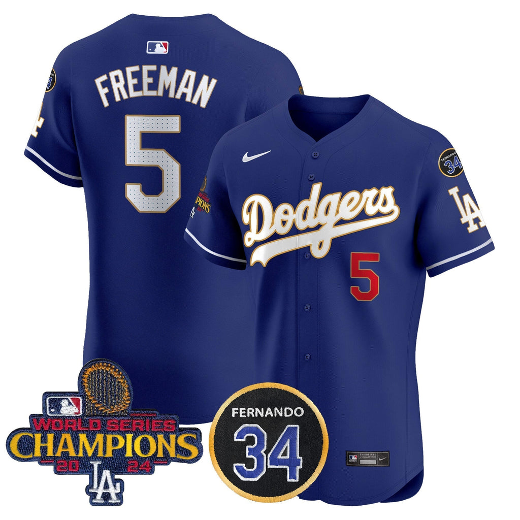 Dodgers 2024 World Series Champions Gold Trim Vapor Premier Elite Men Jersey V2 - All Stitched