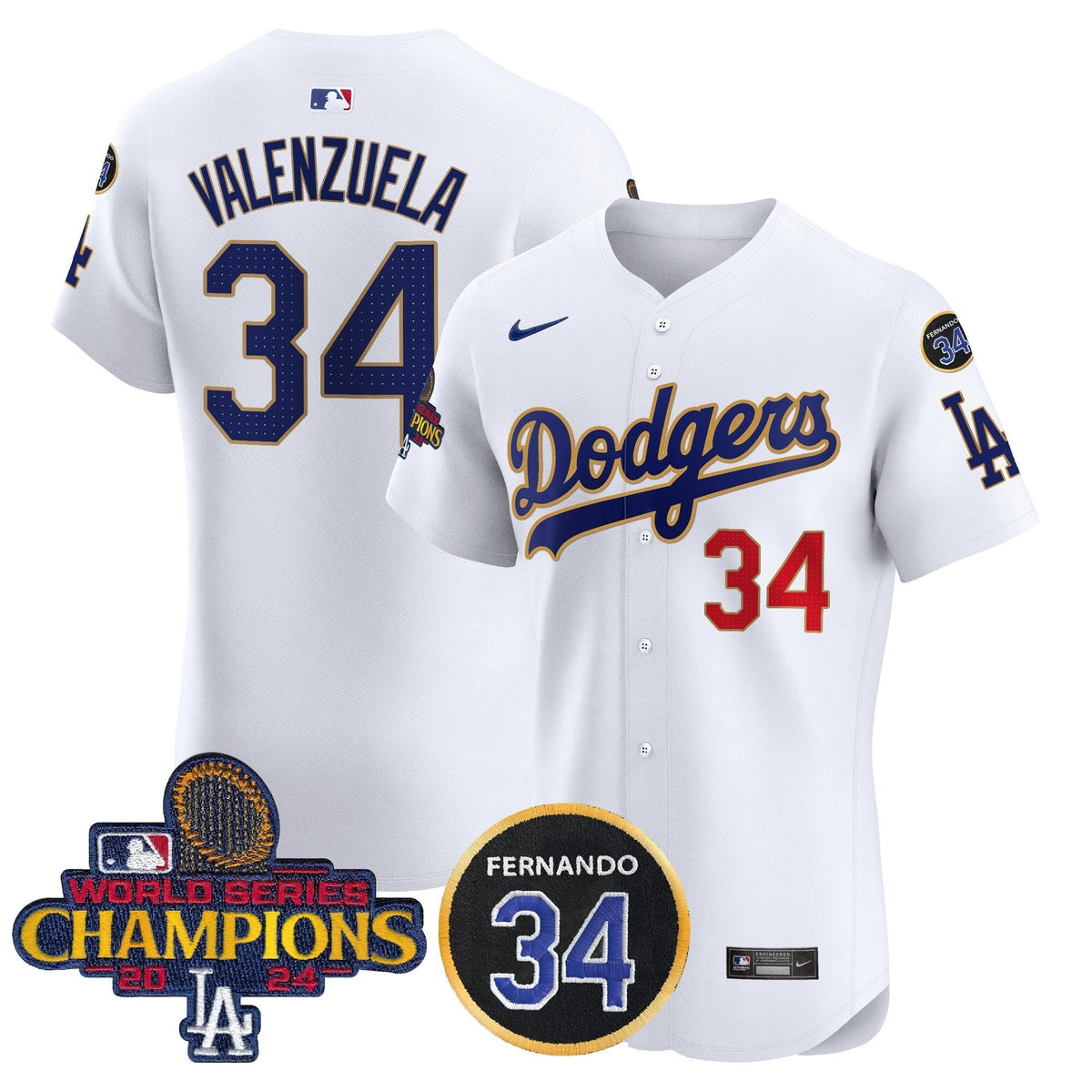 Dodgers 2024 World Series Champions Gold Trim Vapor Premier Elite Men Jersey V2 - All Stitched