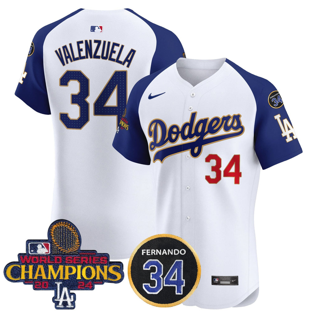 Dodgers 2024 World Series Champions Gold Trim Vapor Premier Elite Men Jersey V2 - All Stitched