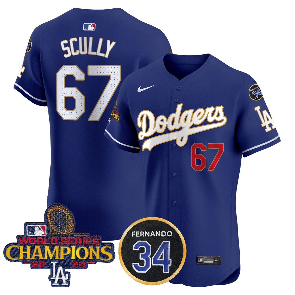 Dodgers 2024 World Series Champions Gold Trim Vapor Premier Elite Men Jersey V2 - All Stitched