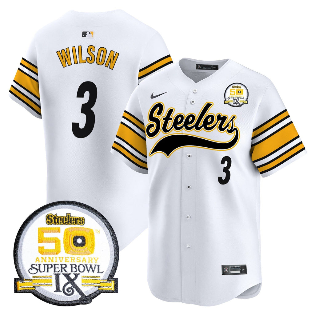 Steelers 50th Anniversary Of Super Bowl IX Patch Vapor Premier Baseball Jersey - All Stitched