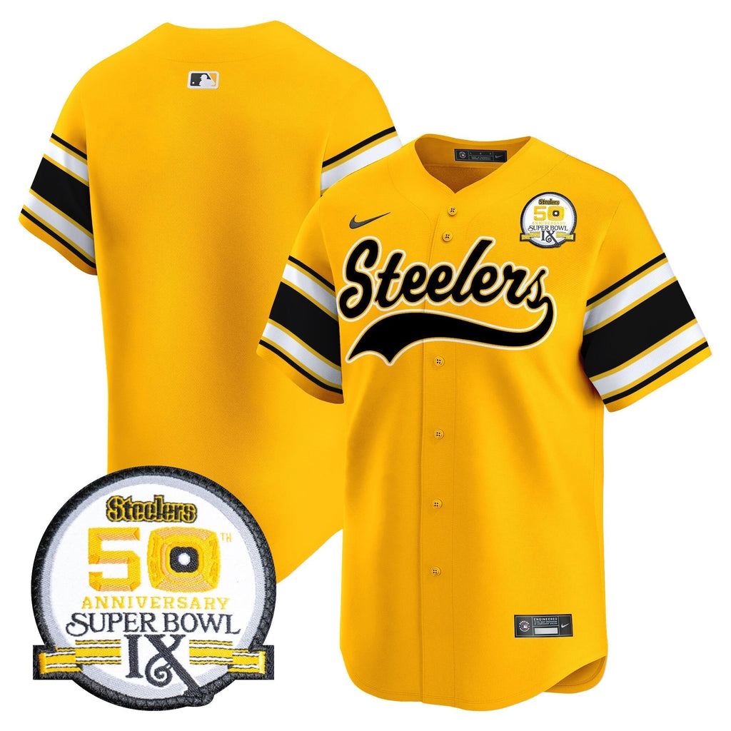 Steelers 50th Anniversary Of Super Bowl IX Patch Vapor Premier Baseball Jersey - All Stitched
