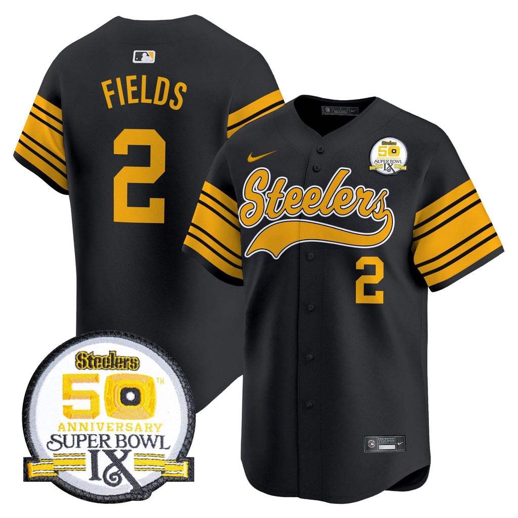 Steelers 50th Anniversary Of Super Bowl IX Patch Vapor Premier Baseball Jersey - All Stitched