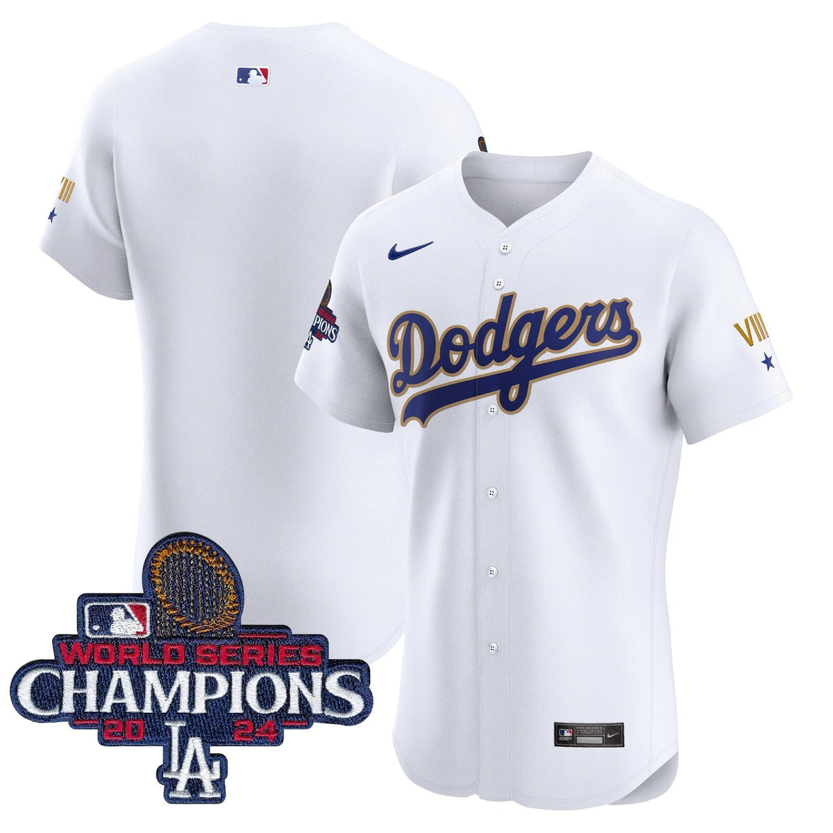 Dodgers 2024 World Series Champions Gold Trim Vapor Premier Elite Jersey V3 - All Stitched