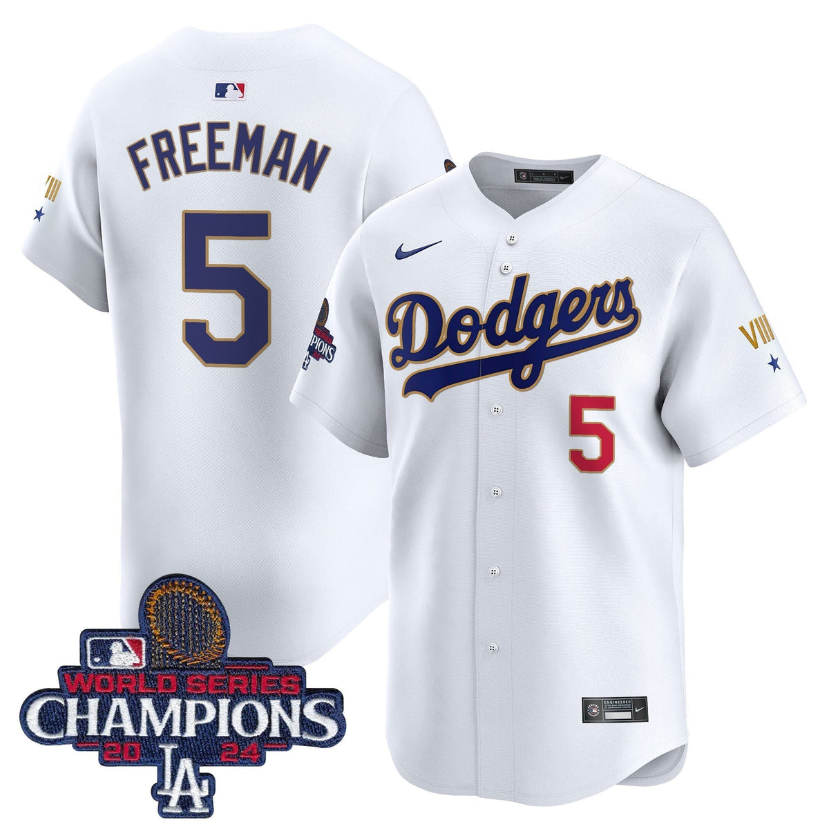 Dodgers 2024 World Series Champions Gold Trim Vapor Premier Limited Jersey - All Stitched
