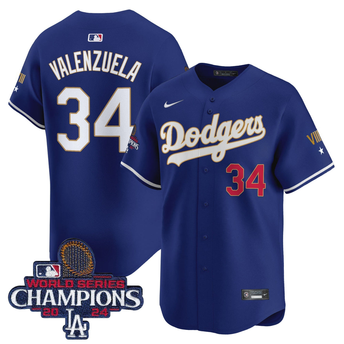 Dodgers 2024 World Series Champions Gold Trim Vapor Premier Limited Jersey - All Stitched