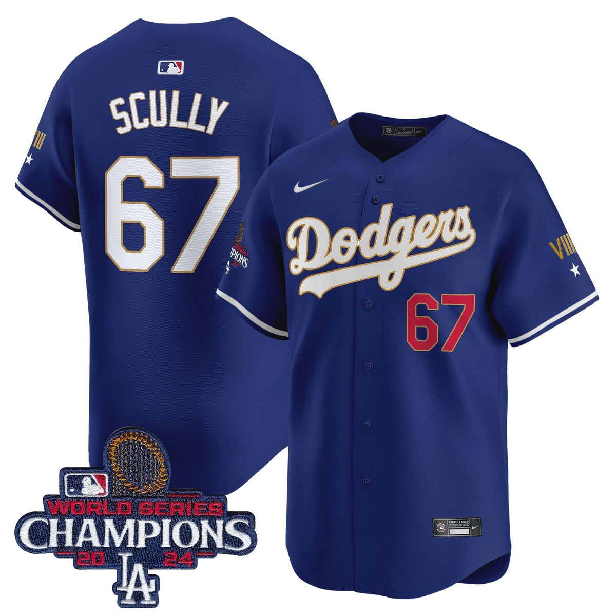 Dodgers 2024 World Series Champions Gold Trim Vapor Premier Limited Jersey - All Stitched